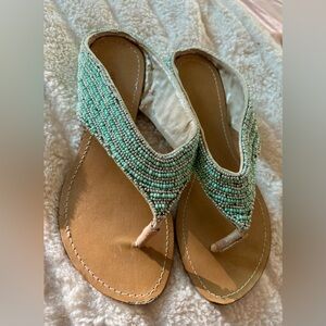 Ann Marino Vintage Turquoise & Silver Beaded Sandals Size 6.5